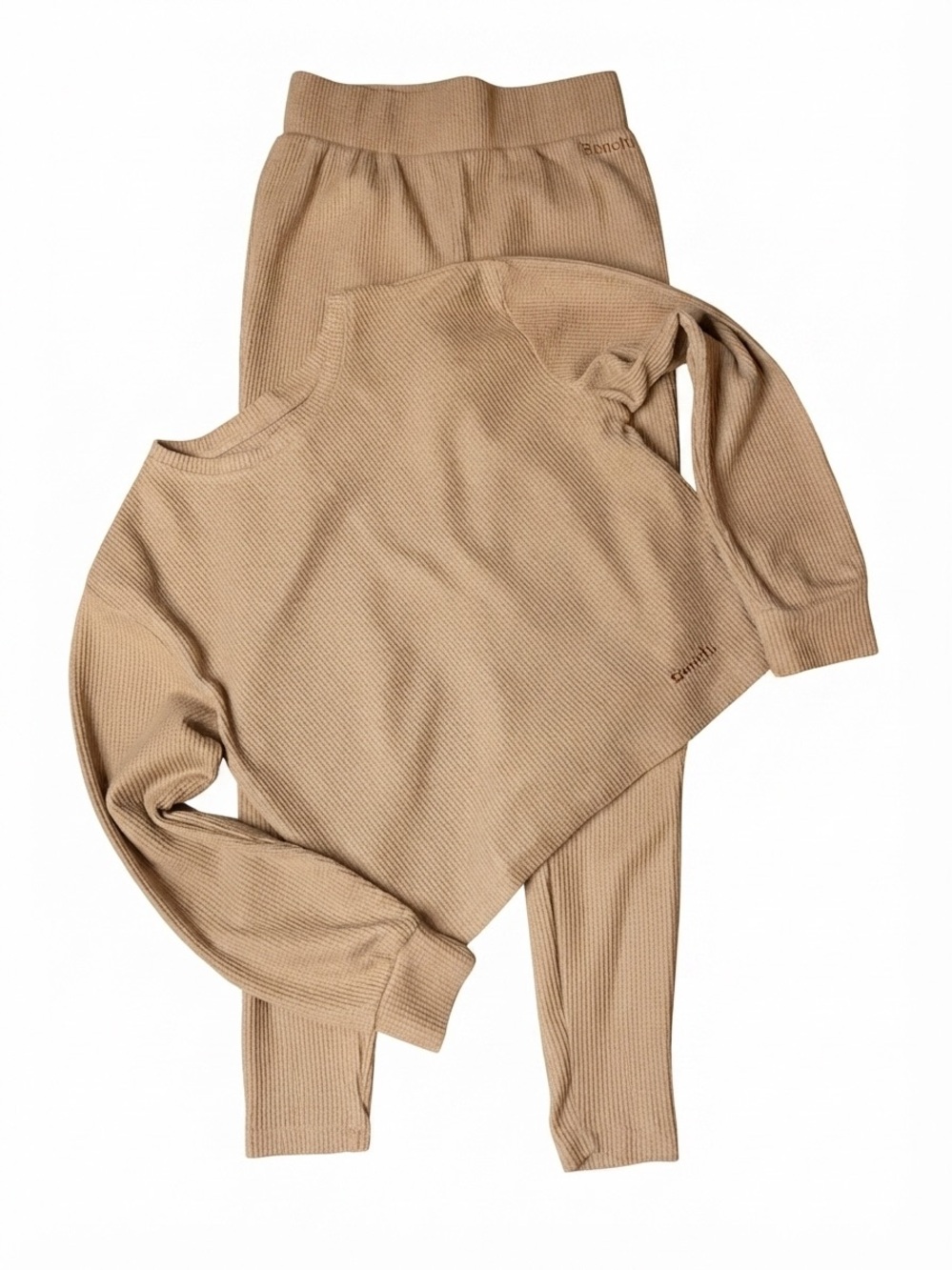 Bench Taupe Waffle Knit Thermal Long Sleeve Top & Pants Set Size S/P